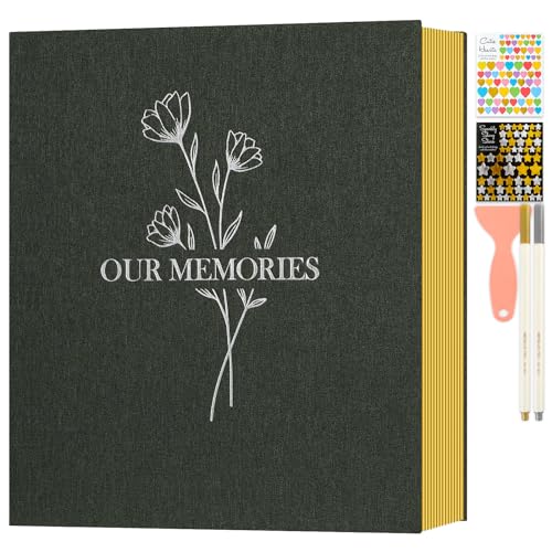 Lanpn Fotoalbum Selbstklebend Einkleben Scrapbook, Große Leinen OUR MEMORIES Groß Weiße Seiten Fotobuch zum Selbstgestalten für 10x15cm 13x18cm A4 A5 Bilder (40 Blatt/80 Seiten,Grün) von Lanpn