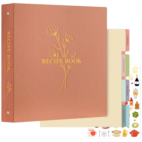 Lanpn Rezepte Ordner für Kochrezepte, 3 Ringen A4 DIY Kochbuch Selbst Schreiben, Rezeptbuch zum Selberschreiben, Recipe Binder Rezeptordner mit 8 Trennblättern und 2 Aufklebern, Rose von Lanpn