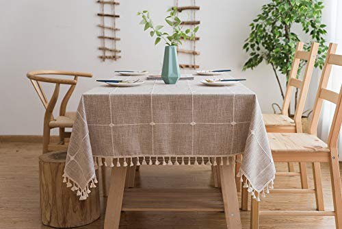 Lanqinglv Quaste Tischdecke 110x170 Beige Kariert Baumwolle und Leinen Tischtuch Rechteck Couchtisch Tischdecke Gartentischdecke Abwaschbar Küchentischabdeckung für Speisetisch (110x170,Beige) von Lanqinglv