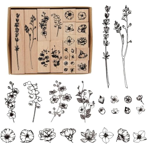 Stempelset, Stempel, Holzstempel, Stempel Holz, Stempel Blumen, Tonstempel, Holzstempel Set, Blumen Holz Stempel, Blumen Holz Stempel, Motiv Pflanzen Stempel, für Scrapbooks DIY Karten von Lansls