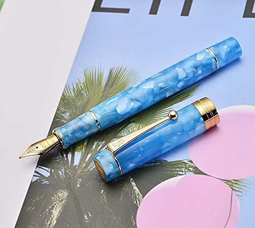 Jinhao Classic Füllfederhalter, Himmelblau, Zelluloid, Goldverzierung, mittlere Feder mit Konverter und Stiftetui, 100 Stück von Lanxivi