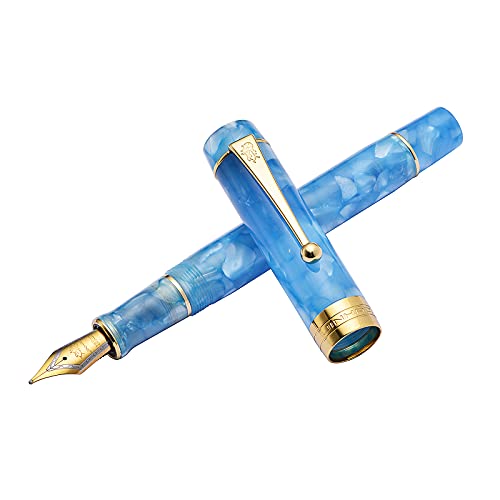 Jinhao Classic Füllfederhalter, Himmelblau, Zelluloid, Goldverzierung, extra feine Feder mit Konverter und Stiftetui, 100 Stück von Lanxivi