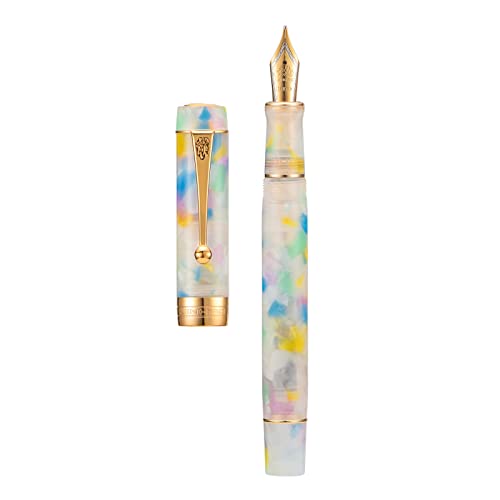 Jinhao 100 Classic Füllfederhalter Rainbow Marble Zelluloid, mittlere Feder mit Konverter und Stiftetui Set von Lanxivi