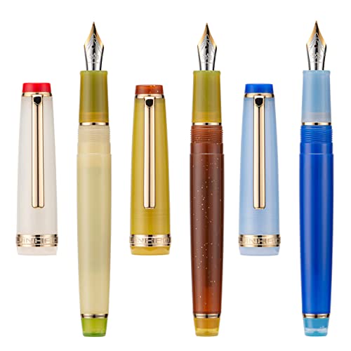 3 Jinhao 82 Füllfederhalter, transparent, gemischt, klassische Farbe, Acryl, mittlere Spitze, Goldverzierung, mit Konverter-Set von Lanxivi