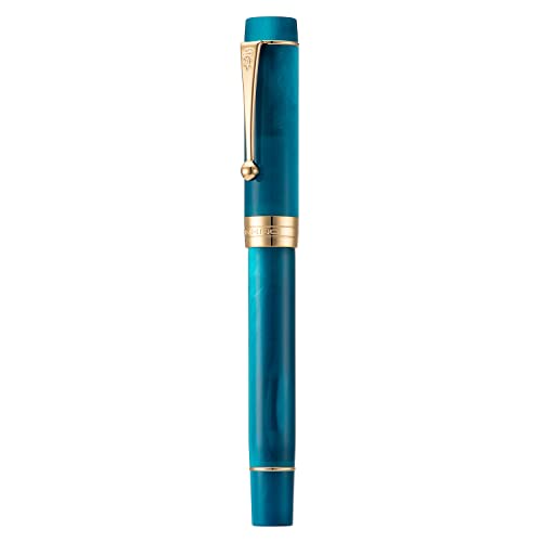 Jinhao 100 Füllfederhalter, klassischer Stil, Pfauenblau, Acryl, feine Spitze mit Konverter und goldfarbenem Rand, Stifteetui-Set von Lanxivi