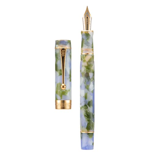 Jinhao Classic Füllfederhalter, Blau-Grün, Zelluloid, mittlere Feder mit Konveter und Stiftetui, Set von Lanxivi