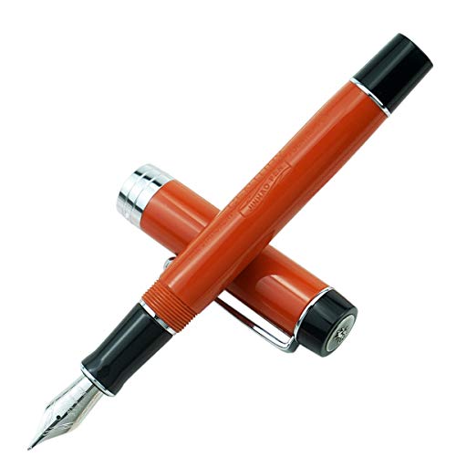 Jinhao Classic Füllfederhalter mit Jinhao-Stempel, orange-rotes Zelluloid-Silber-Rand, mittlere Feder mit Konveter und Stifteetui-Set von Lanxivi