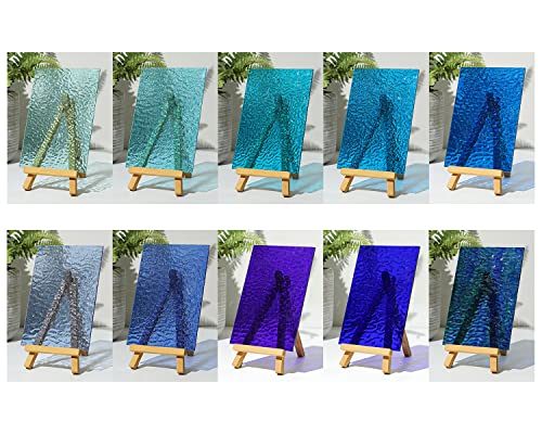 Lanyani Blaue, transparente Buntglasscheiben zum Basteln, 15,2 x 10,2 cm, farbige, strukturierte Kathedralenglas-Packung, 10 Blatt von Lanyani