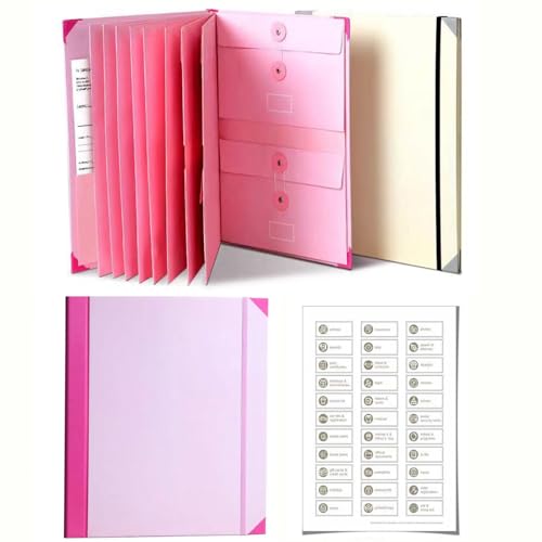 Folio-Ordner mit Taschen – Aktenordner für Papier, wichtige Familiendokumente, Organizer für Geburtsurkunden, Nachlassplanung, in Case I Go Missing Ordner (Pink (26,5 x 33 x 2 cm) von Laopihuhu