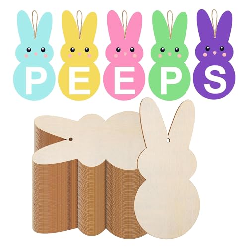 Lapyyne 50 StüCk Hase-Ausschnitte Aus, 17,8 cm, Unlackierte Peep-HäSchen-Holzscheiben, Kaninchen-Rohling, HäNgende Ornamente, Basteletiketten von Lapyyne