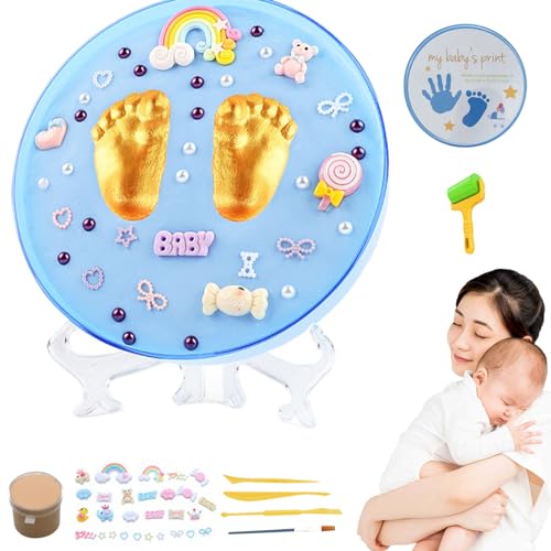 Laqerjc Baby Hand- und Fußabdruck -Kit, sicheres Baby -Fußabdruck -Kit mit weichem Druckschlamm, versiegeltem Baby -Fußabdruck -Ornament -Kit, Blue Toys & Games von Laqerjc