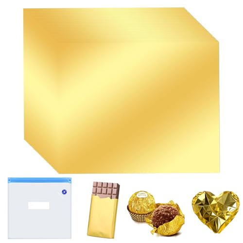 100 Stück Schokoladen Verpackung 19 x 16cm Aluminiumfolie Schokolade Verpackungen, Alufolie Gold, Pralinenförmchen Papier, Geschenkpapier Aufbewahrung, für Süßigkeiten und Schokoladenverpackung von Laralily