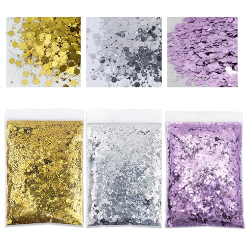 150g Pulver Glitzer Zum Basteln,Glitzer Basteln,Glitter Zum Basteln,Glitzer Basteln,Glitzer Gold,Geeignet für Gesichts-Make-Up,Maniküre,Kunsthandwerk, Kartengestaltung (Gold+Silber+Lila) von Laralily