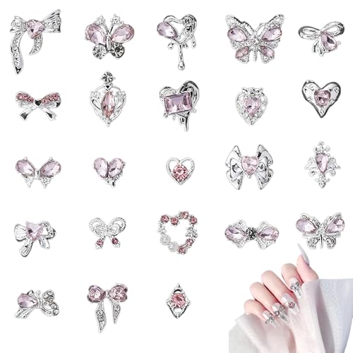 23 Stück Nail Charms,Vielseitige Charms Nägel Herz,Schmetterling und Schleifen Design,Nagel Charms Perfekt für Nagelschmuck & Glitzersteine Nagel,DIY Handwerk Nail Design von Laralily