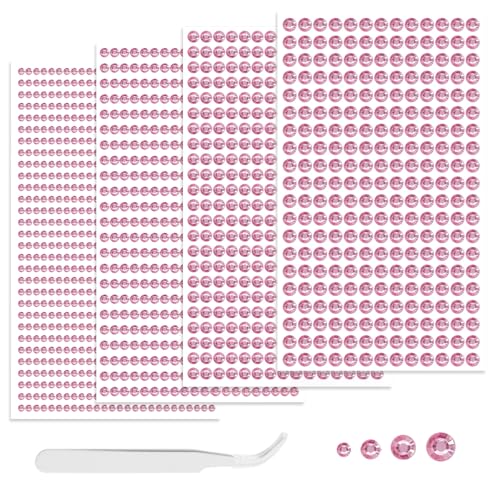 5256 Stück Glitzersteine Selbstklebend,Glitzersteine Gesicht,Strasssteine Selbstklebend,3/4/5/6 mm,für Gesichtsaufkleber,Nageldekorationen und Urlaubsaccessoires (Rosa) von Laralily