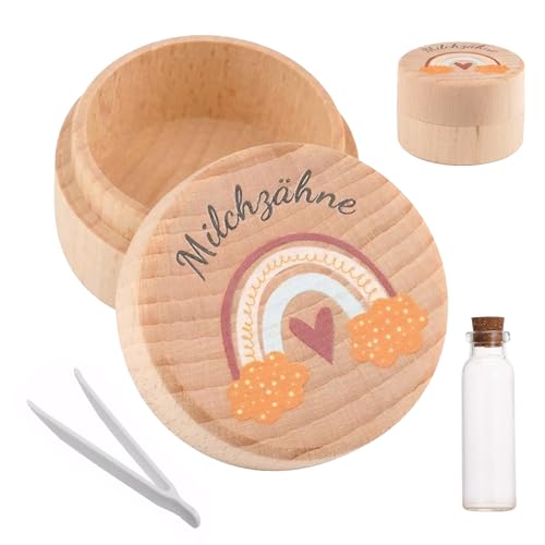 Laralily Milchzahndose＋ Glasflasche + Pinzette,Hölzerne Zahndose,Aufbewahrung von Babyzähnen,Milchzahndose Mädchen,Zahndose Milchzähne Jungen,Baby's Geschenk,Zahnfee Box mit Speicher von Laralily