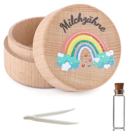 Laralily Zahndose Milchzähne Jungen, Zahndose Milchzähne Mädchen Holz Milchzahndose Regenbogenmuster Zahnbox, Zahndose Tauf- und Geburtstagsgeschenke für Frischgebackene Eltern (Regenbogen) von Laralily