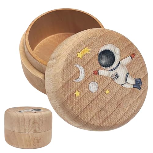 Zahndose Milchzähne Mädchen, Milchzahndose Jungen Zahndose, Zahnfee Box Zahndose für Milchzähne mit niedlichem Motiv, Geschenk-Souvenir Aus Holz für Kinder und Frischgebackene Eltern (Astronaut) von Laralily