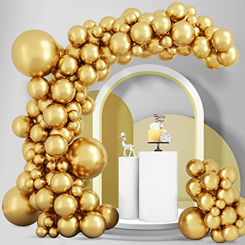 Larber 100 Stück Gold Luftballons Girlande Kit, Luftballons Geburtstag Hochzeit Gold Ballon Girlande Bogen aus Extra Dickem Metallic für Geburtstag Hochzeit Weihnachten Goldthema Party Deko von Larber