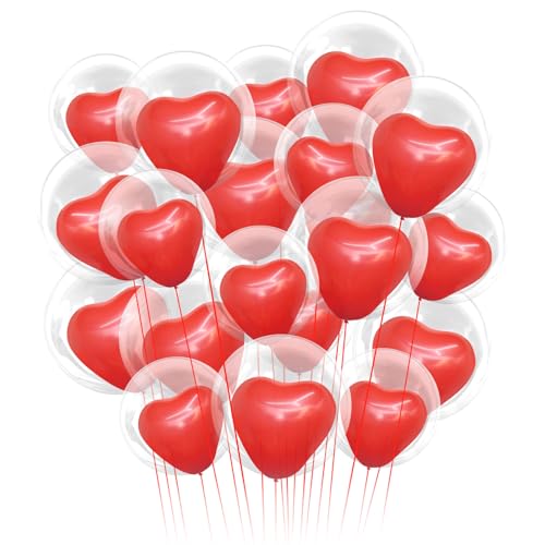 Larber 40pcs Bobo Klar Luftballons with 5 In Roter Liebesballon Aus Latex,2 Größen Klare Runde Ballons Transparente luftballon zum Befüllen für Valentinstag Dekoration, Parteien, Hochzeiten, Geburts von Larber