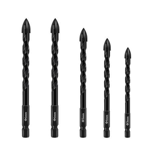 Larcele Masonry Concrete Drill Bit Set, 4-Edge Cross Drill Bit Set, 1/4 inch Hex Shank, for Ceramic Tile, Wall, Cement, Glass, Plastic and Wood BWZ-01 (5 Stück) von Larcele