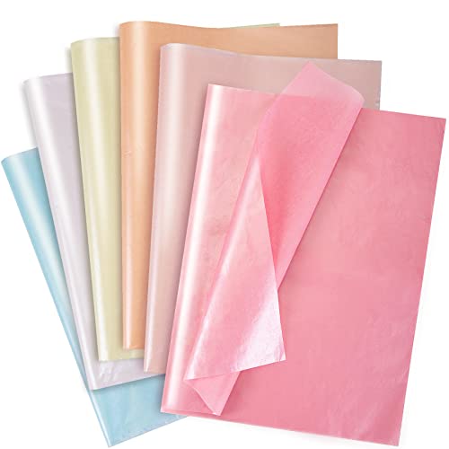 Larcenciel 60 Blatt Seidenpapier, 6-Farbiges Metallic-Seidenpapier für Geschenktüten und Verpackungen, Glitzerndes Geschenkpapier Geschenk Verpackungsmaterial für Geburtstag, Babyparty, Hochzeit von Larcenciel