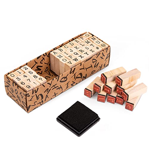 Larcenciel Buchstaben Stempel, 40 Stück Holzstempel - Buchstaben, Zahlen und Symbole Set, Klein Alphabet Stempel mit Stempelkissen, Stempelset für Handwerk, Scrapbooking, Kartenherstellung, Planer von Larcenciel