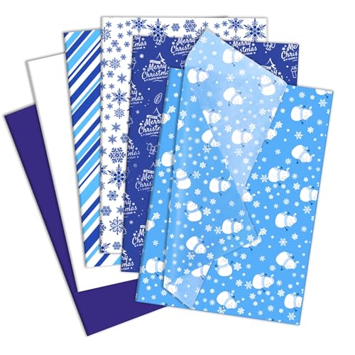 Larcenciel Seidenpapier Weihnachten, 60 Blatt Blau Weiß Seidenpapier Verpackungsmaterial für Geschenktüten, Seidenpapier Geschenkpapier mit Schneeflocke Muster, Verpackungspapier für Party, 50×35CM von Larcenciel