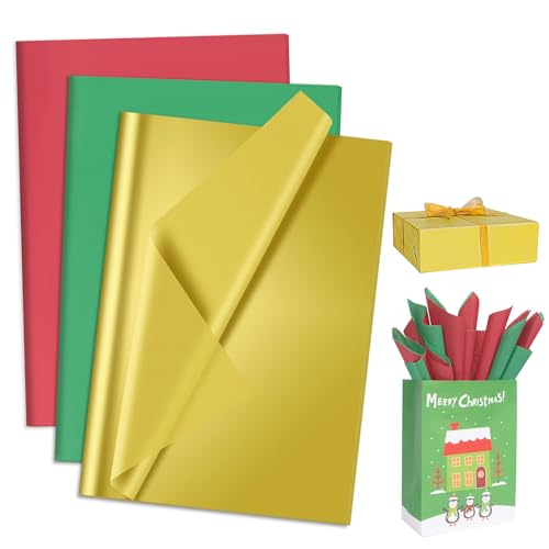 Larcenciel Seidenpapier Weihnachten, 60 Blatt Bunt Seidenpapier Verpackungsmaterial für Geschenktüten, Glitzer Gold Rot Grün Seidenpapier zum Basteln, Transparentpapier für Neujahr Party, 50×35CM von Larcenciel