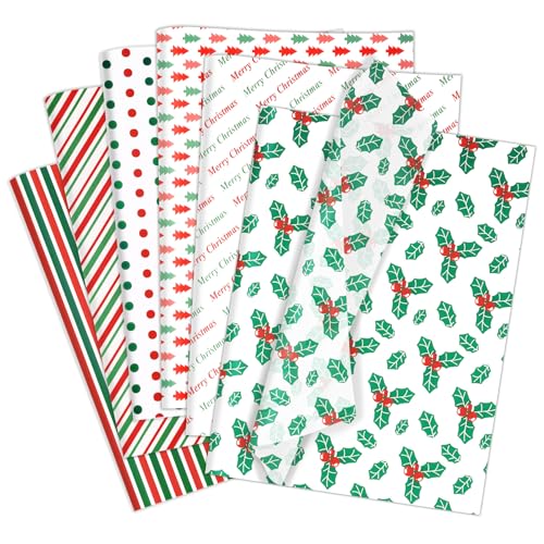 Larcenciel Seidenpapier Weihnachten 60 Blatt, Klassisch Rot-Grün Seidenpapier Verpackungsmaterial zum Geschenktüten & Geschenkbox, Matt Schneeflocken Geschenkpapier für Urlaub, Party, DIY, 50x35cm von Larcenciel