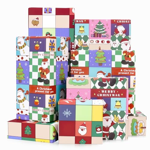 Larcenciel Weihnachten Geschenkpapier, 6 Blatt Weihnachtspapier Geschenkpapier mit Weihnachtsbaum Weihnachtsmann Muster, Bunt Weihnachtsgeschenkpapier Geschenkverpackung für Neujahr Party, 50x70CM von Larcenciel