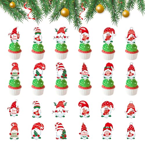 24 Stück Zwerg Nussknacker Weihnachten Kuchen Topper Weihnachten Kuchen Dekorationen Weihnachten Geburtstag Kuchen Supplies Frohe Weihnachten Thema Kuchen Toppers (Gnome) von Larfraecy