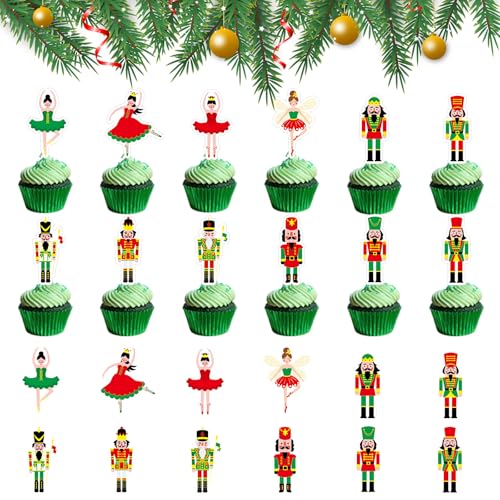 24 Stück Zwerg Nussknacker Weihnachten Kuchen Topper Weihnachten Kuchen Dekorationen Weihnachten Geburtstag Kuchen Supplies Merry Christmas Themed Cake Toppers (Nussknacker) von Larfraecy