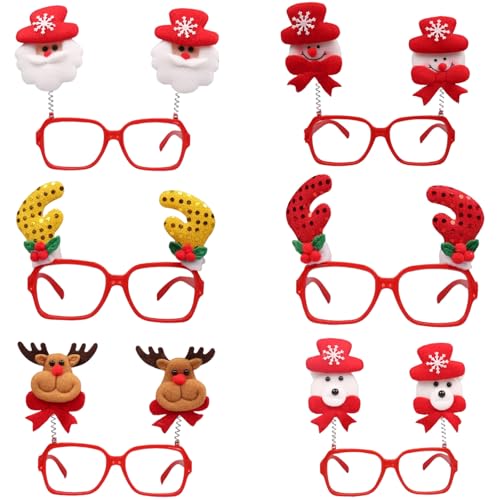 6 Stück Weihnachtsbrille Rotes Gestell, Neuheit Weihnachtsbrille für Kinder, Erwachsene Lustige Dekoration Weihnachtsfeier Brille Weihnachten Fancy Dress Kostüm Festliche Party Gunst für Neujahr von Larfraecy