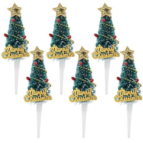 6PCS Weihnachtskuchen Topper,Weihnachtskuchen-Karte,Weihnachtskuchen Dekoration Einsätze,Weihnachtsbaum Girlande Einsatz,Weihnachten Kuchen Dekorationen für Party Supplies von Larfraecy