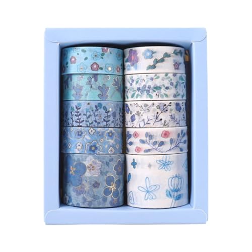 Larfraecy 10 Rollen Florales Washi Tape Set 30MM und 15MM Breites Blume Washi Tape,Masking Tape Dekoratives Klebebänder für DIY Handwerk Bullet Journals Scrapbooking Verpackung (Blau) von Larfraecy