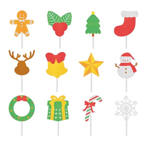 Larfraecy 36 Stück Weihnachten Cupcake Toppers,Weihnachtsfeier Dekorationen Schneemann Rentier Santa Claus Weihnachtsbaum Weihnachten Kuchen Party Dekorationen,für Partys 12 Designs von Larfraecy