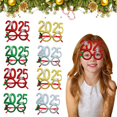 Larfraecy 8pcs Weihnachtsbrille Glitzer Party Brille ​Rahmen 2025 Weihnachtsdekoration Brillen,4 verschiedene Farben Lustige Weihnachtsbrille Party Zubehör Foto Requisite von Larfraecy