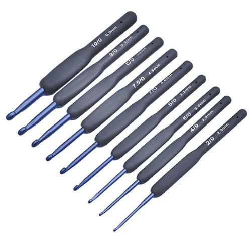 Larfraecy 9 Stück Häkelnadeln 9-teilig Häkelnadel Set Häkelnadel Stricknadel für Anfänger und Häkelliebhaber Aluminum Häkelset mit Ergonomischen Griff 9 Größen 2.0mm-6.0mm (Blau) von Larfraecy