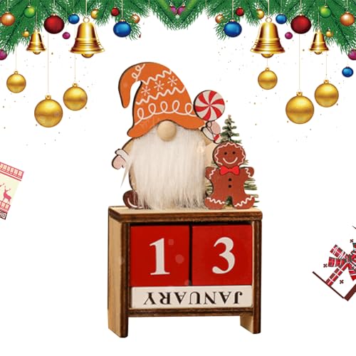 Larfraecy Weihnachts-Adventskalender-Blöcke,Holz Weihnachten gesichtslosen alten Mann Countdown Kalender Ornament,Urlaub Dekoration für Weihnachten Haus & Büro Dekoration von Larfraecy