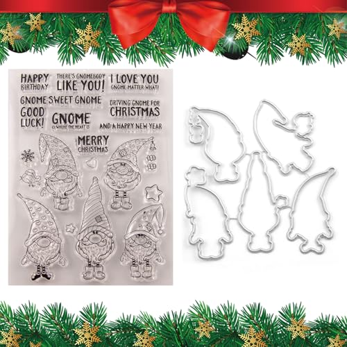 Weihnachten Clear Stamps Set, Weihnachtswichtel-Silikonstempel mit Stanzformen Frohe Weihnachten Clear Stamp Siegel DIY-Scrapbooking Schablonen schneiden Kartenherstellung Dekoration für Xmas von Larfraecy