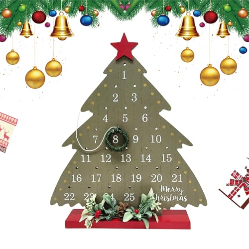 Weihnachts-Adventskalender aus Holz, 24 Tage Weihnachtsbaum-Countdown-Kalender Wiederverwendbare Weihnachts-Tischkalender-Ornamente Weihnachtskalender Countdownmit Schlaufenring Festliche Geschenke von Larfraecy