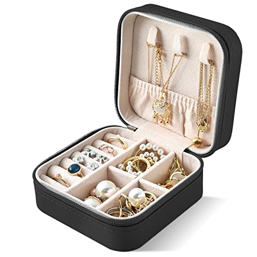 Larkumio Schmuckkästchen Mädchen Herren Reiseschmuckästchen, Schmuckaufbewahrung Reise Schmuckkasten Schmuckschatulle Klein Schmuck Reiseetui Jewelry Organizer für Haargummi Ohrring, Schwarz von Larkumio