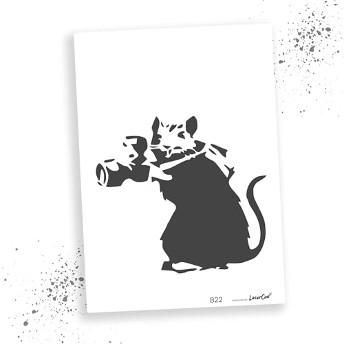 LaserCad Schablonen BANKSY Streetart (B022, Paparazzi Rat, DIN A3) Stencil für Graffiti, Airbrush, Kunst, Deko, zum Malen von LaserCad