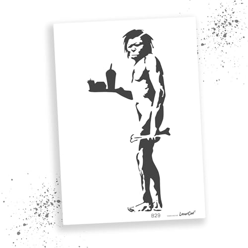 LaserCad Schablonen BANKSY Streetart (B029, Caveman, DIN A5) Stencil für Graffiti, Airbrush, Kunst, Deko, zum Malen von LaserCad