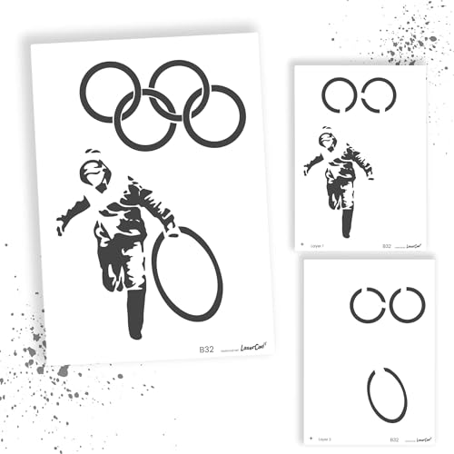 LaserCad Schablonen BANKSY Streetart (B032, Olympic Rings Thief, DIN A2) Stencil für Graffiti, Airbrush, Kunst, Deko, zum Malen von LaserCad