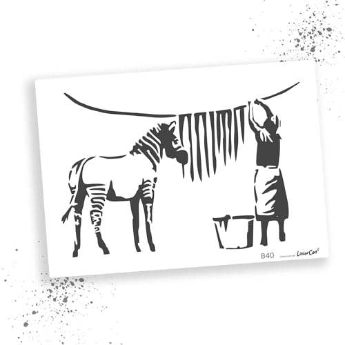 LaserCad Schablonen BANKSY Streetart (B040, Washing Zebra Stripes, DIN A2) Stencil für Graffiti, Airbrush, Kunst, Deko, zum Malen von LaserCad