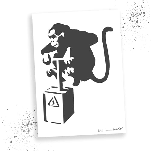 LaserCad Schablonen BANKSY Streetart (B041, Monkey Detonator, DIN A3) Stencil für Graffiti, Airbrush, Kunst, Deko, zum Malen von LaserCad