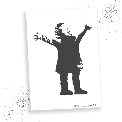 LaserCad Schablonen BANKSY Streetart (B045, Kid In Coloured Rain, DIN A4) Stencil für Graffiti, Airbrush, Kunst, Deko, zum Malen von LaserCad