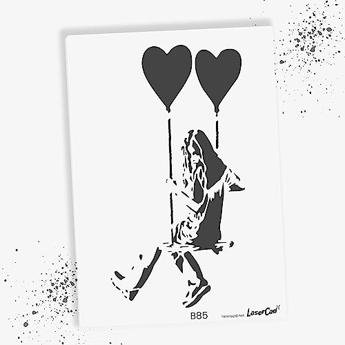LaserCad Schablonen BANKSY Streetart (B085, Swing on Hearts, DIN A3) Stencil für Graffiti, Airbrush, Kunst, Deko, zum Malen von LaserCad
